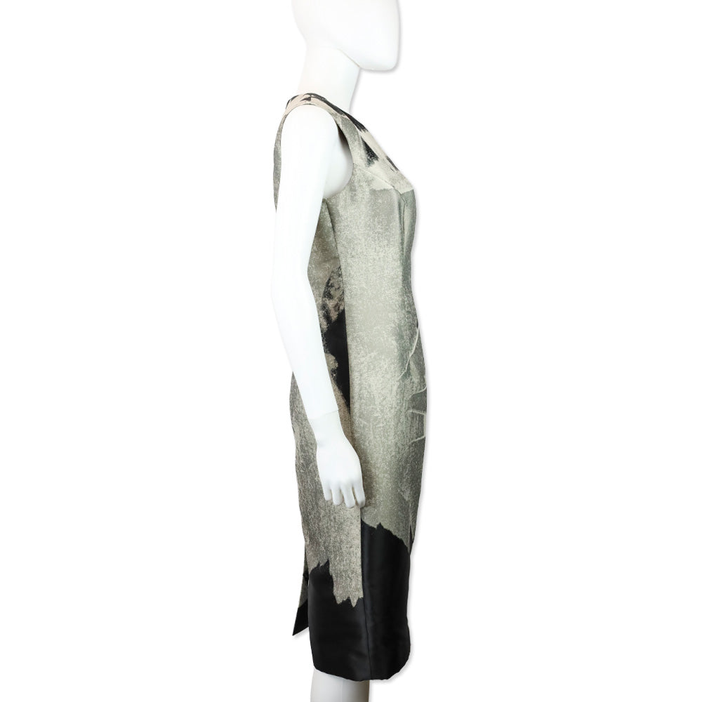 Carolina Herrera Black/Grey Abstract Print Sleeveless Midi Dress