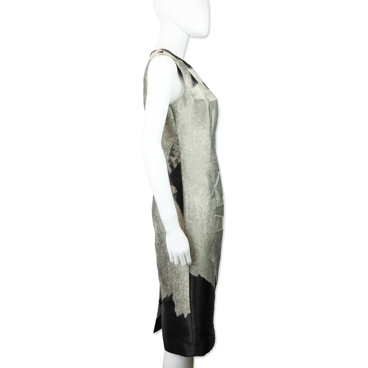 Carolina Herrera Black/Grey Abstract Print Sleeveless Midi Dress