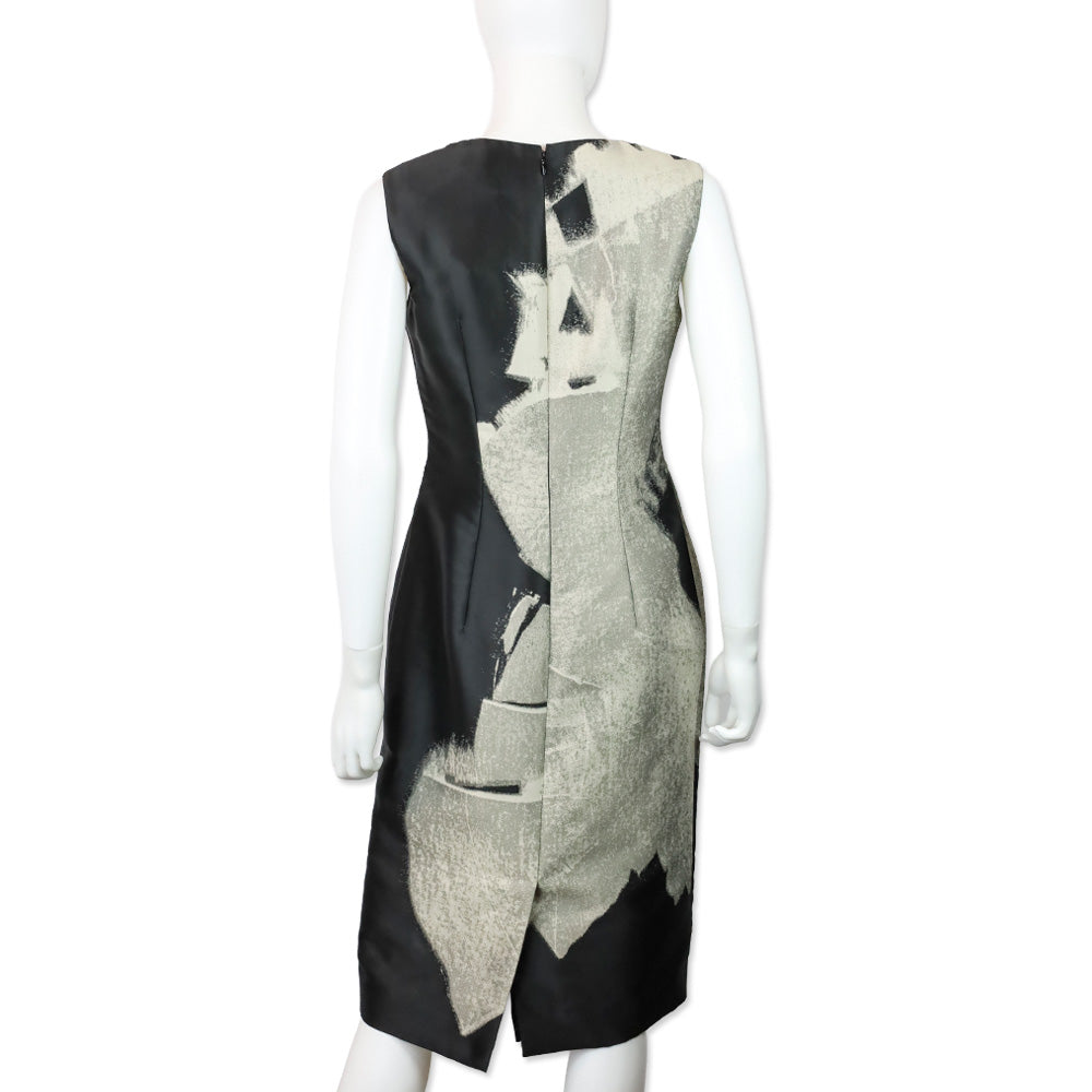 Carolina Herrera Black/Grey Abstract Print Sleeveless Midi Dress