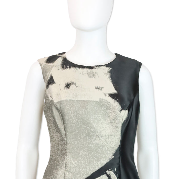 Carolina Herrera Black/Grey Abstract Print Sleeveless Midi Dress