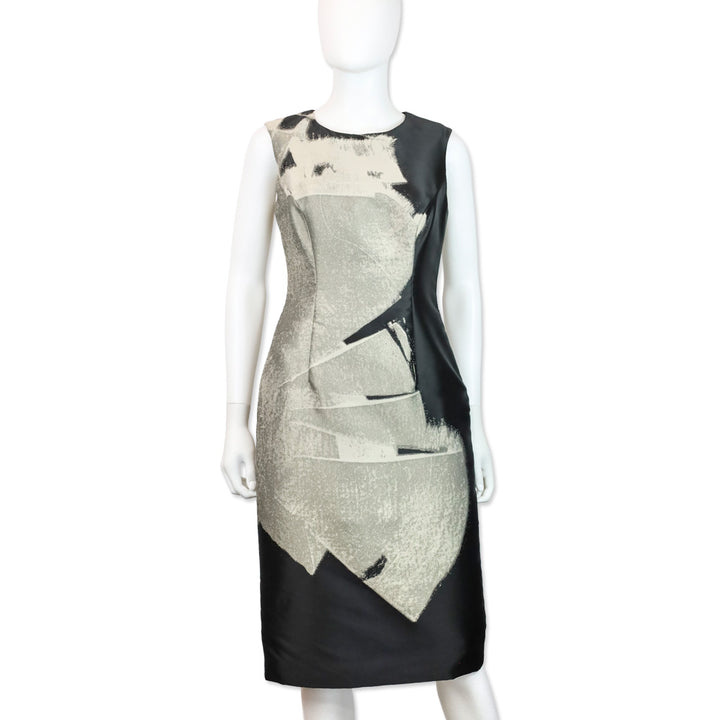 Carolina Herrera Black/Grey Abstract Print Sleeveless Midi Dress