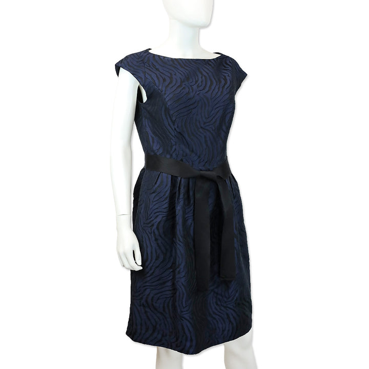 Carolina Herrera Black/Navy Tiger Pattern Belted Sleeveless Dress