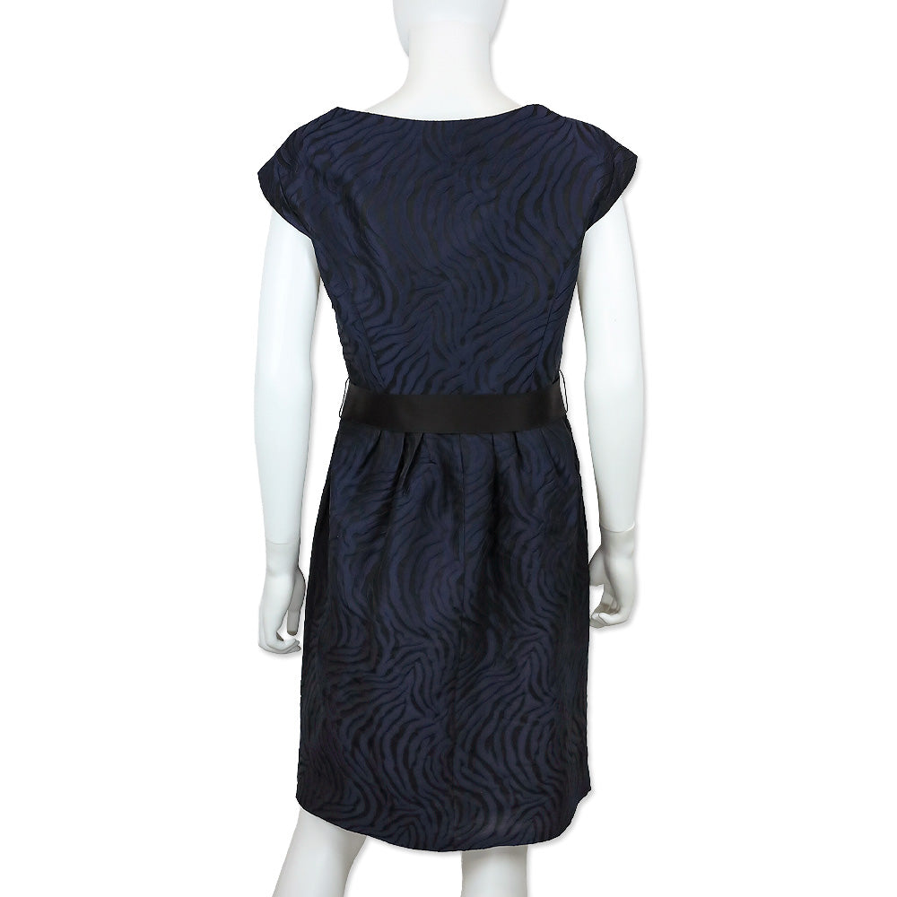 Carolina Herrera Black/Navy Tiger Pattern Belted Sleeveless Dress
