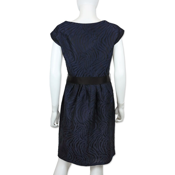 Carolina Herrera Black/Navy Tiger Pattern Belted Sleeveless Dress