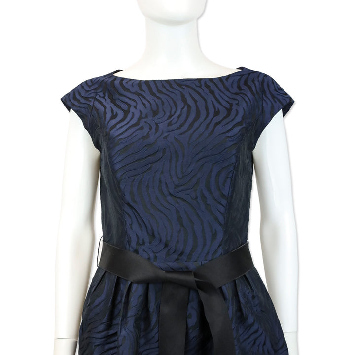 Carolina Herrera Black/Navy Tiger Pattern Belted Sleeveless Dress