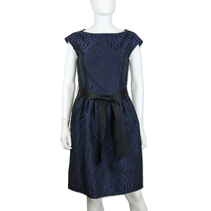 Carolina Herrera Black/Navy Tiger Pattern Belted Sleeveless Dress