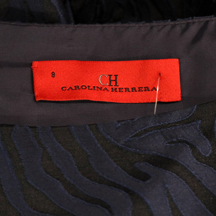 Carolina Herrera Black/Navy Tiger Pattern Belted Sleeveless Dress