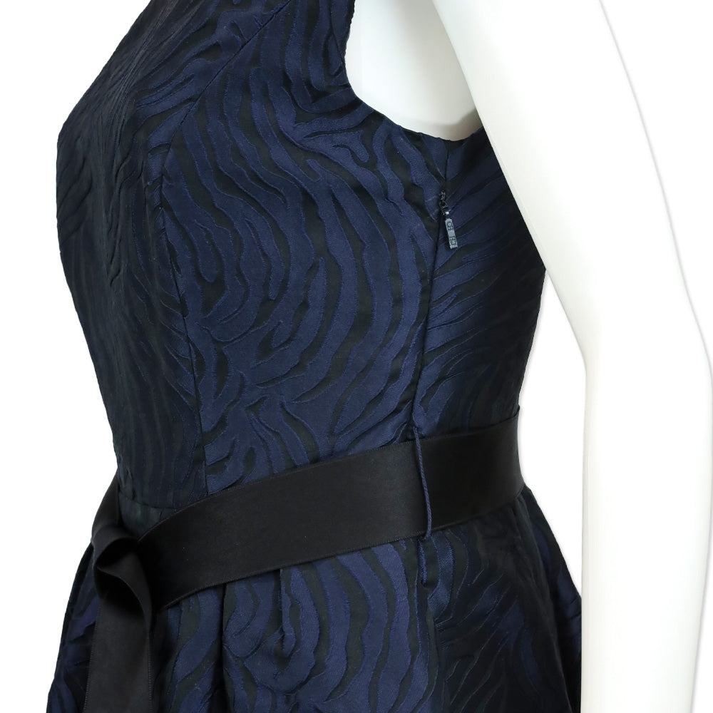 Carolina Herrera Black/Navy Tiger Pattern Belted Sleeveless Dress