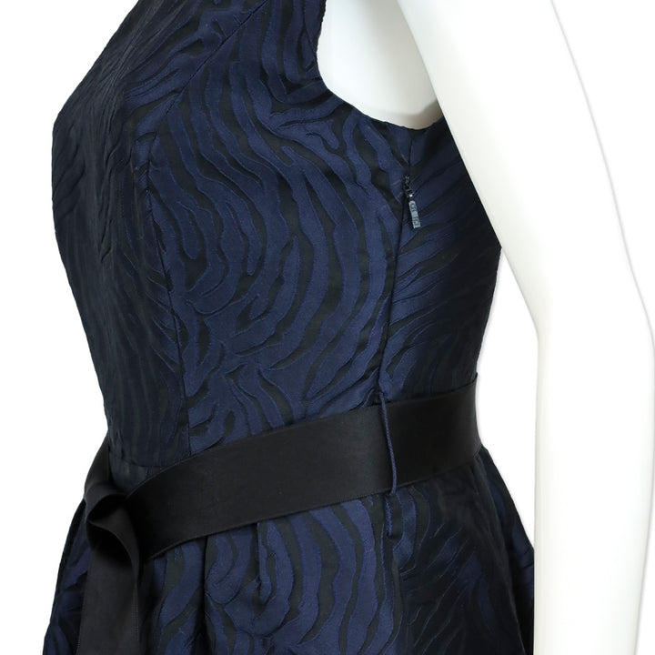 Carolina Herrera Black/Navy Tiger Pattern Belted Sleeveless Dress