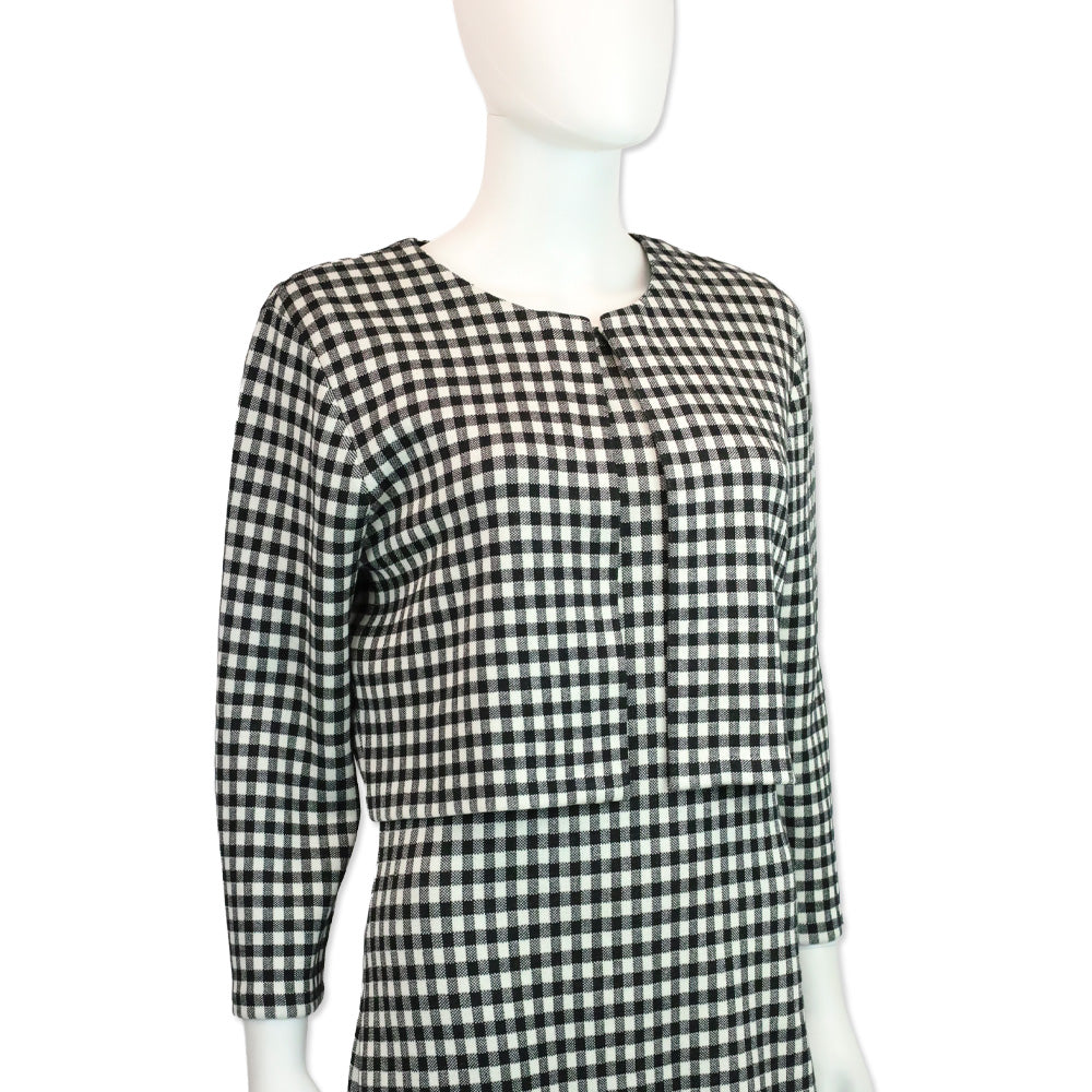 Carolina Herrera Black/White Gingham Silk Blend Jacquard Bolero Jacket