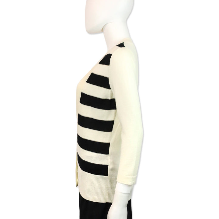 Carolina Herrera Black/White Stripe V-Neck Cardigan