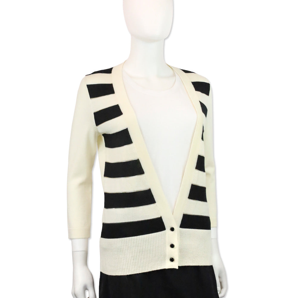 Carolina Herrera Black/White Stripe V-Neck Cardigan