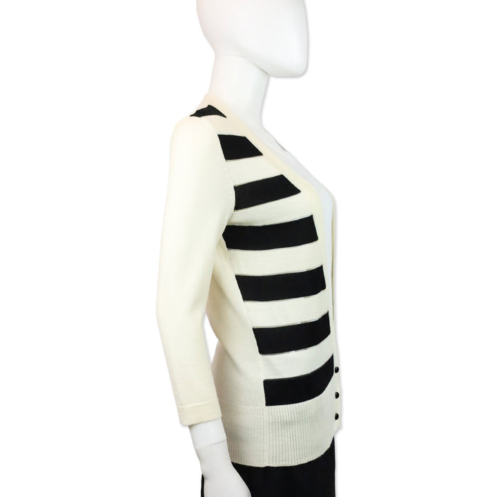 Carolina Herrera Black/White Stripe V-Neck Cardigan