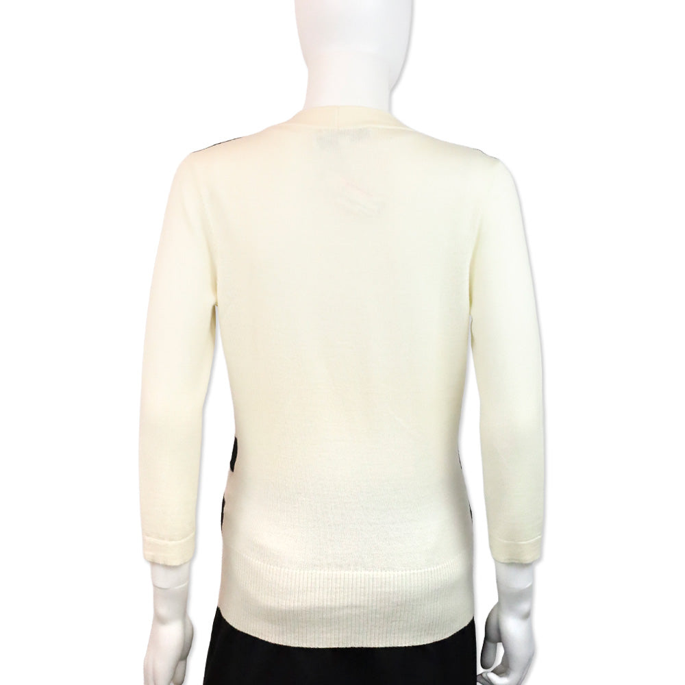 Carolina Herrera Black/White Stripe V-Neck Cardigan