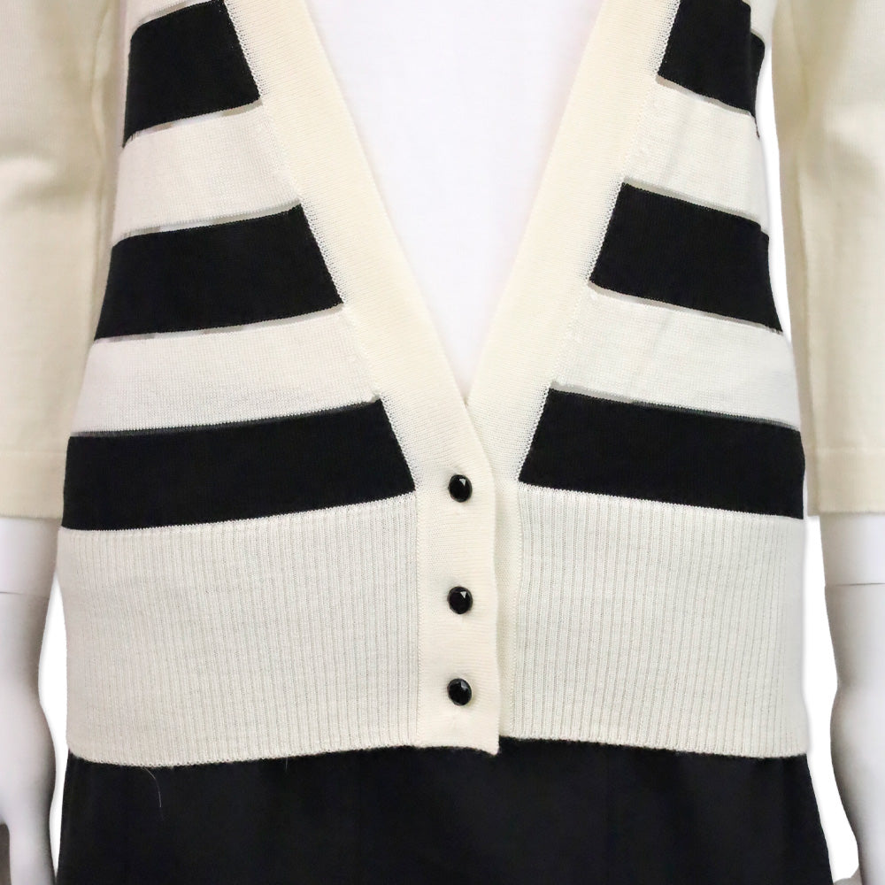Carolina Herrera Black/White Stripe V-Neck Cardigan