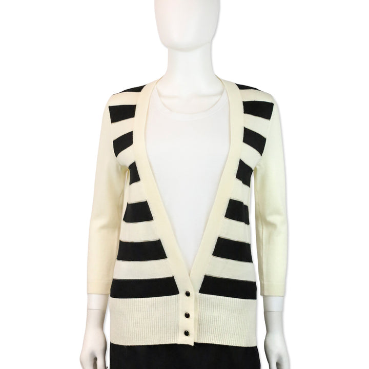 Carolina Herrera Black/White Stripe V-Neck Cardigan