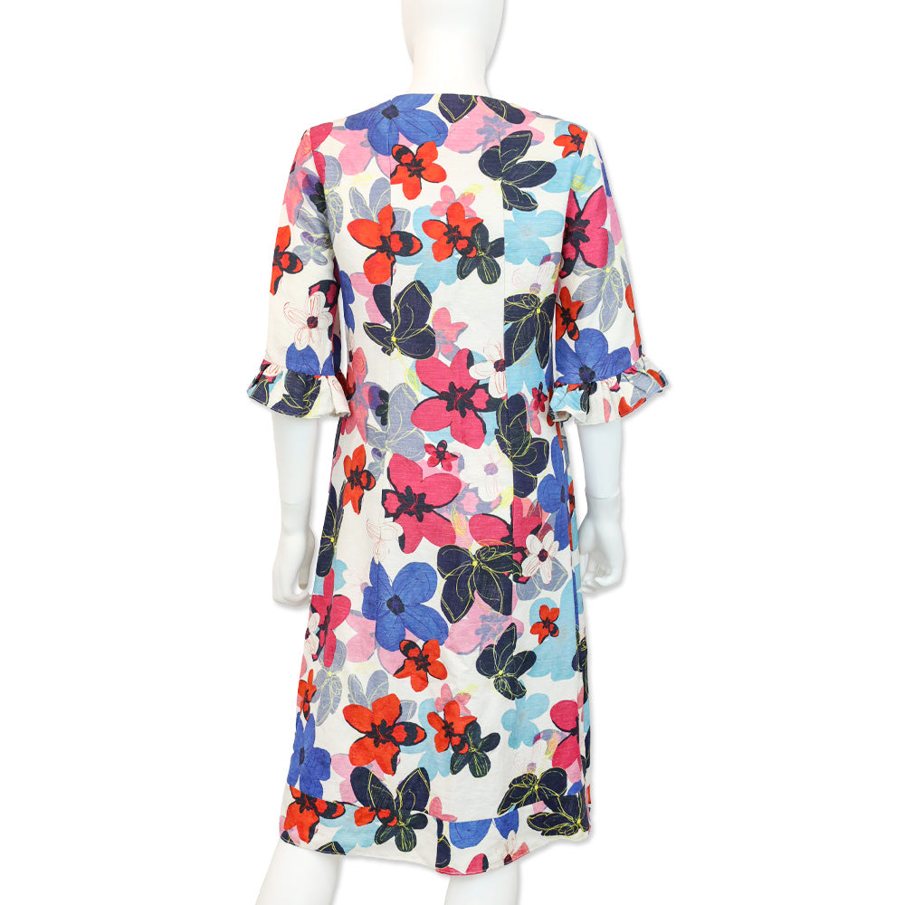 Carolina Herrera Floral Silk/Linen V-Neck Midi Dress