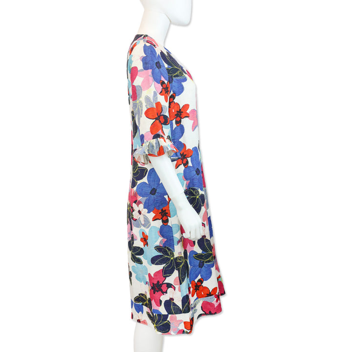Carolina Herrera Floral Silk/Linen V-Neck Midi Dress