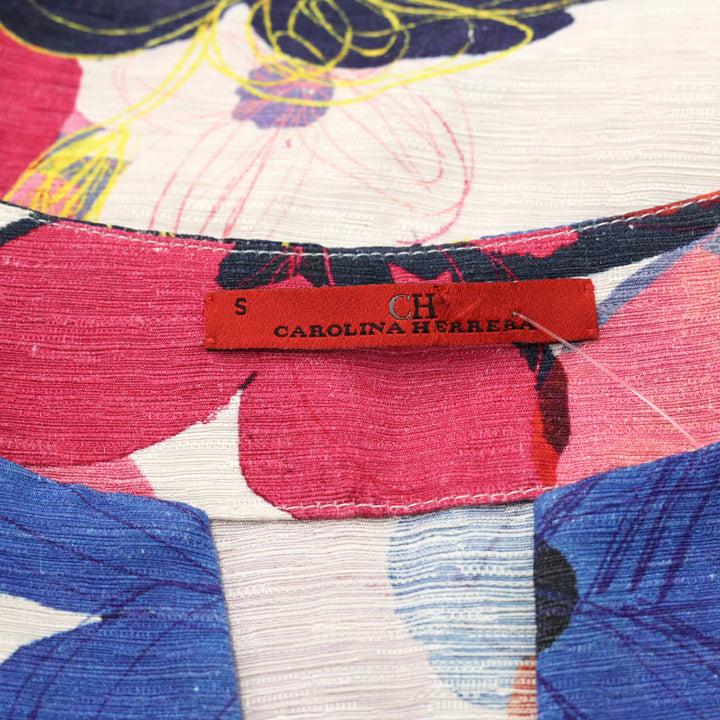 Carolina Herrera Floral Silk/Linen V-Neck Midi Dress