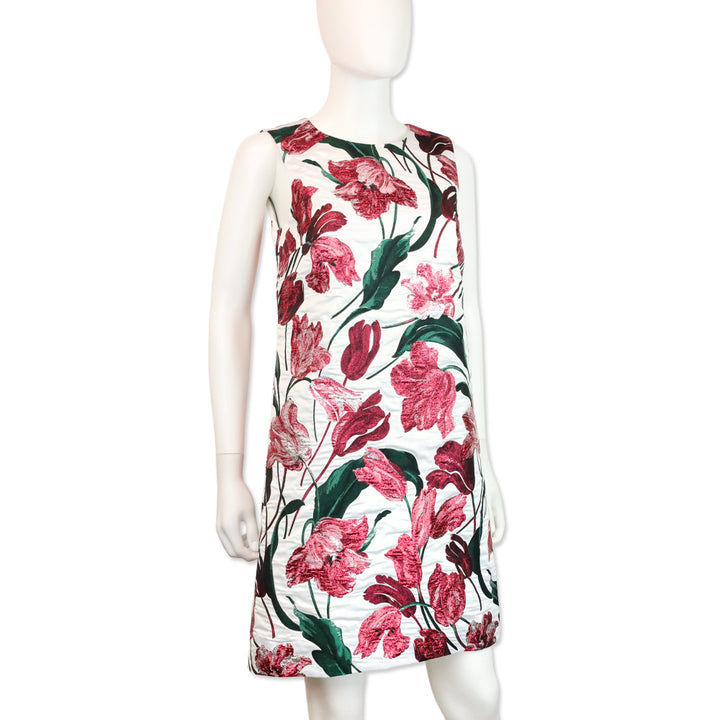 Carolina Herrera White Multi Metallic Floral Embroidered Sleeveless Midi Dress