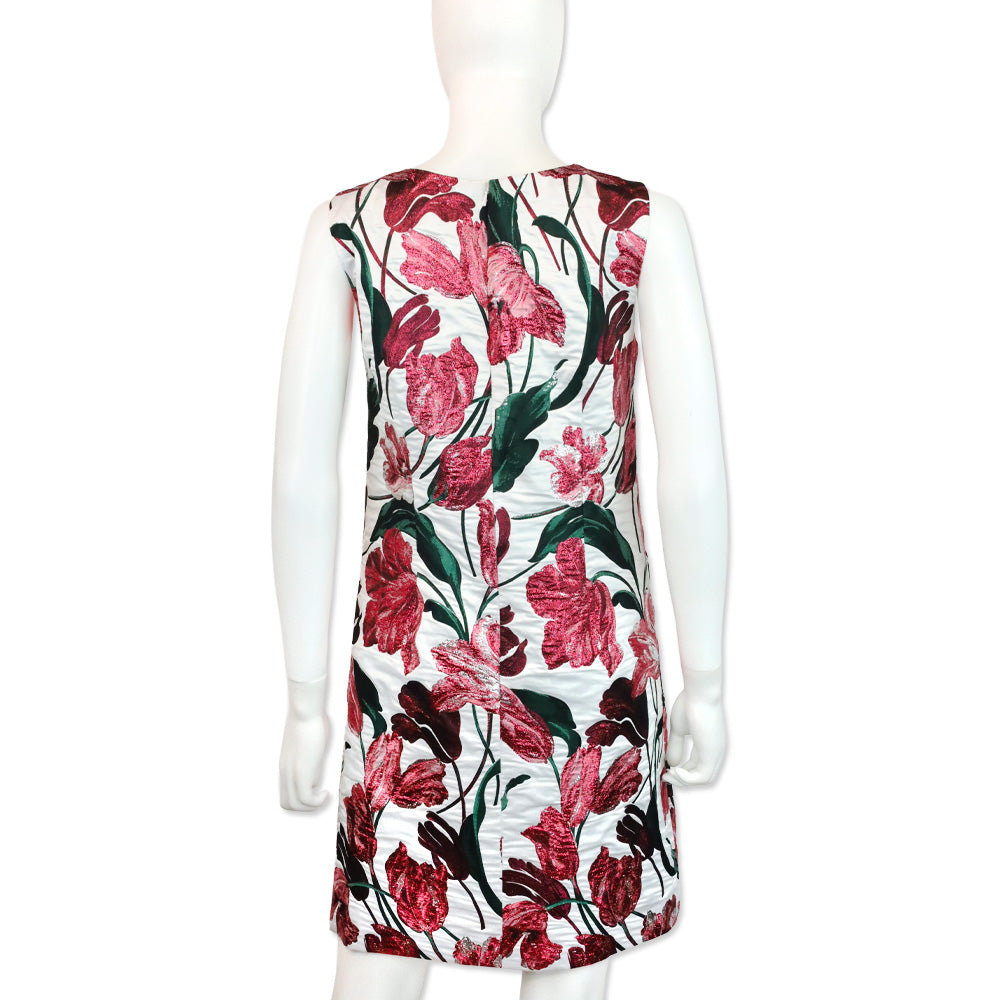 Carolina Herrera White Multi Metallic Floral Embroidered Sleeveless Midi Dress