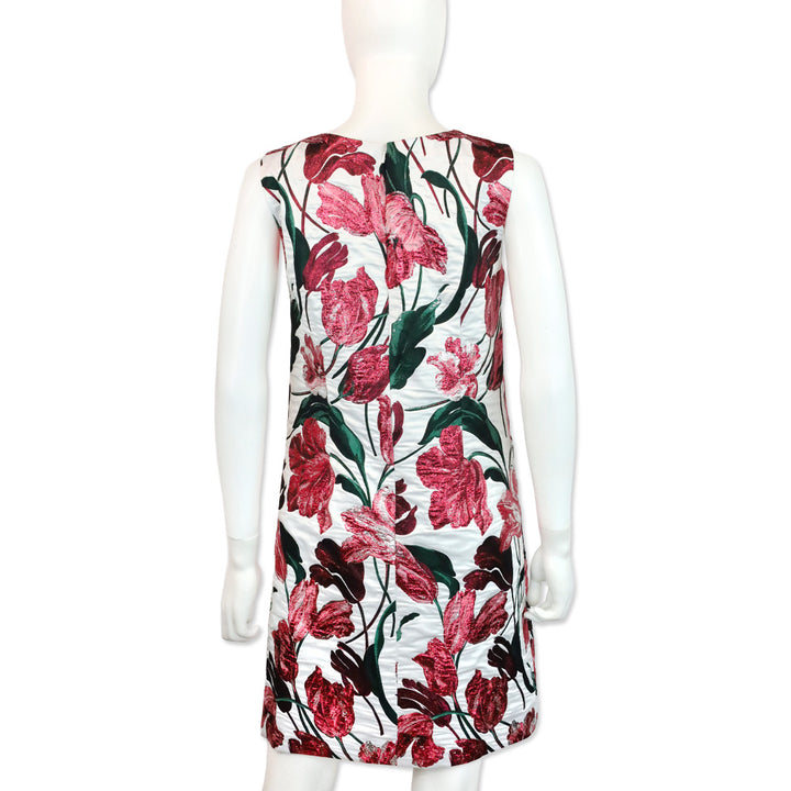 Carolina Herrera White Multi Metallic Floral Embroidered Sleeveless Midi Dress