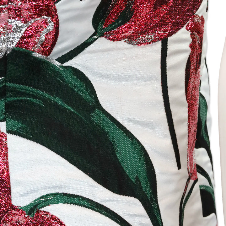 Carolina Herrera White Multi Metallic Floral Embroidered Sleeveless Midi Dress