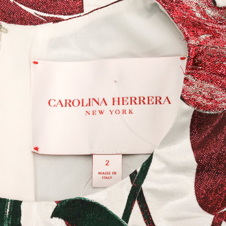 Carolina Herrera White Multi Metallic Floral Embroidered Sleeveless Midi Dress