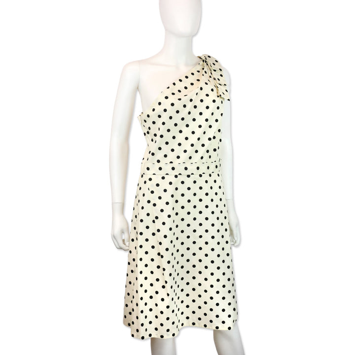 Carolina Herrera Off White/Black Polka Dot Cotton One-Shoulder Midi Dress