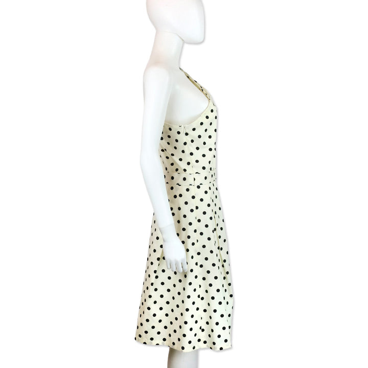 Carolina Herrera Off White/Black Polka Dot Cotton One-Shoulder Midi Dress