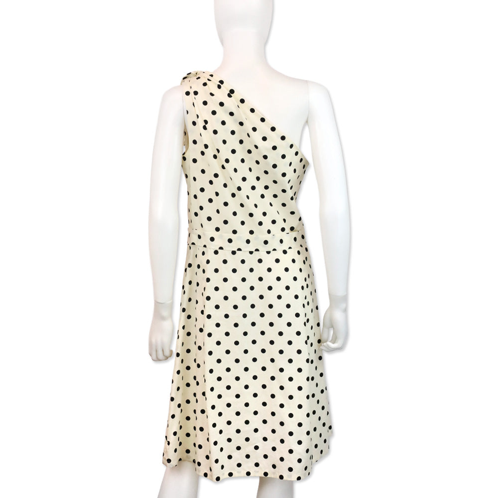 Carolina Herrera Off White/Black Polka Dot Cotton One-Shoulder Midi Dress