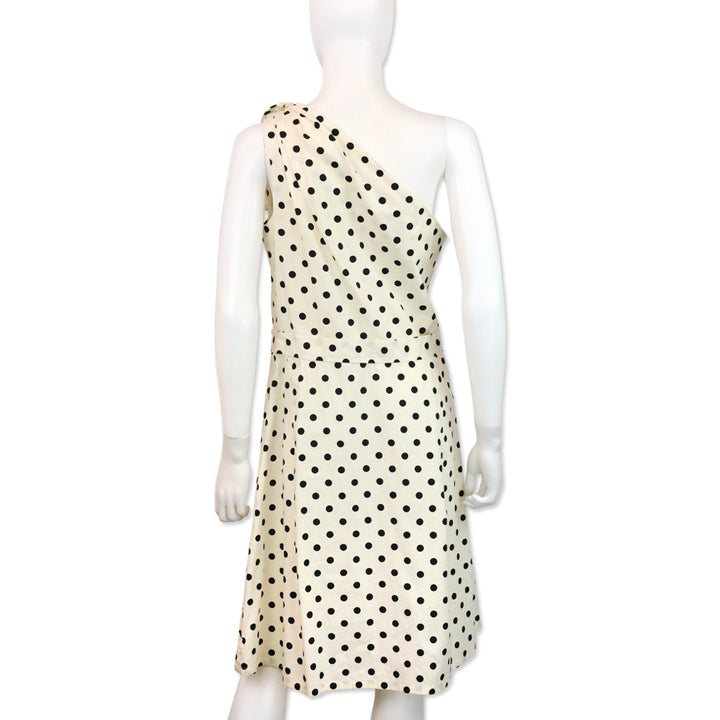 Carolina Herrera Off White/Black Polka Dot Cotton One-Shoulder Midi Dress