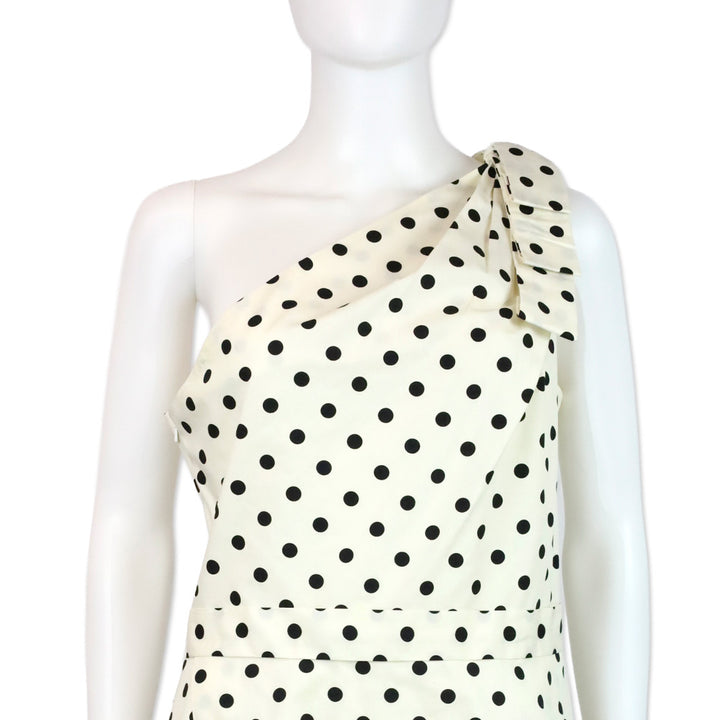 Carolina Herrera Off White/Black Polka Dot Cotton One-Shoulder Midi Dress