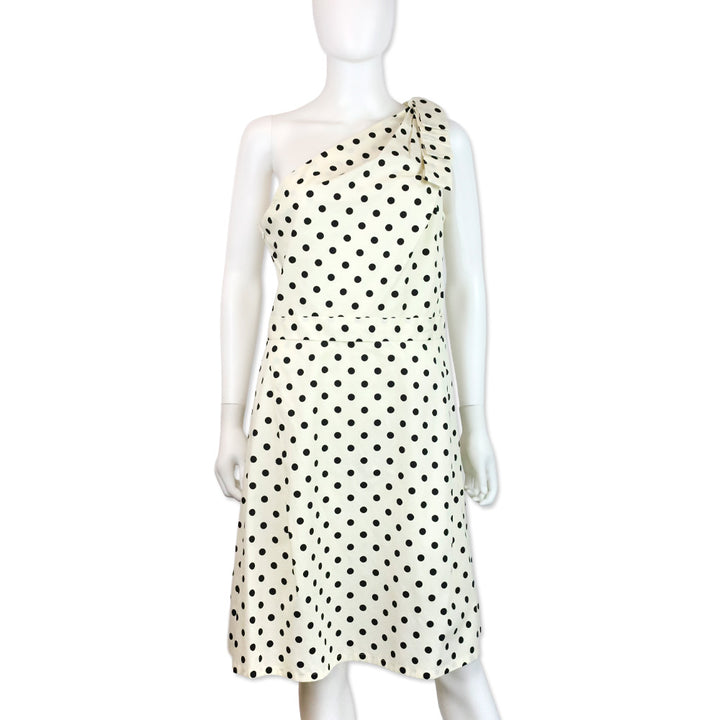 Carolina Herrera Off White/Black Polka Dot Cotton One-Shoulder Midi Dress