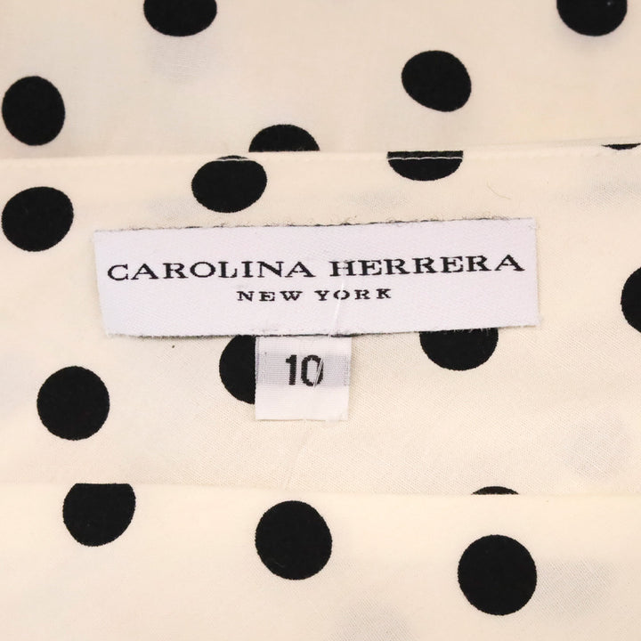 Carolina Herrera Off White/Black Polka Dot Cotton One-Shoulder Midi Dress