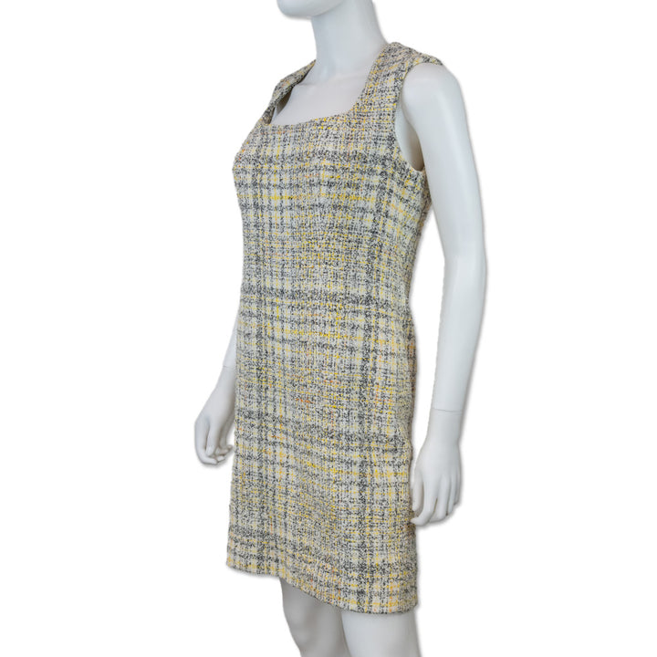 Carolina Herrera Yellow Tweed Cap-Sleeve Midi Dress