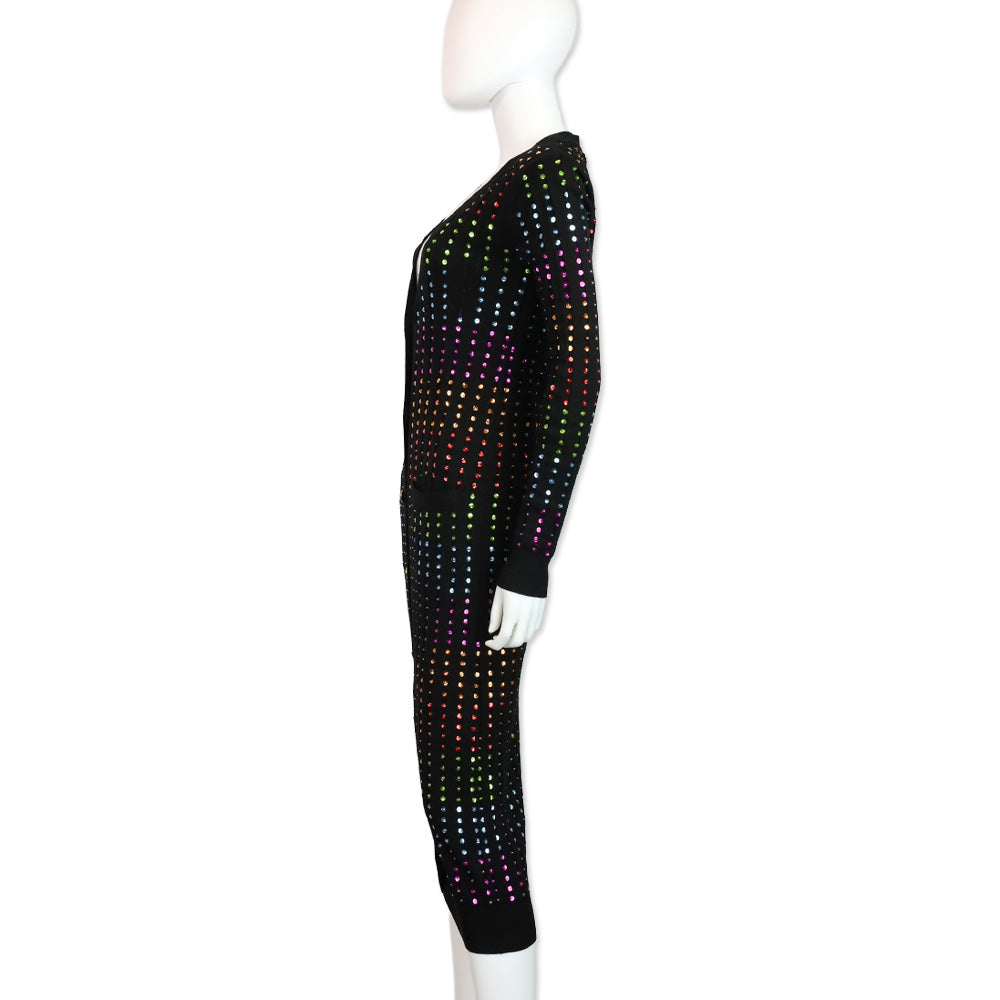 Caroline Constas Black Ribbed Knit Rainbow Sequin Long Cardigan