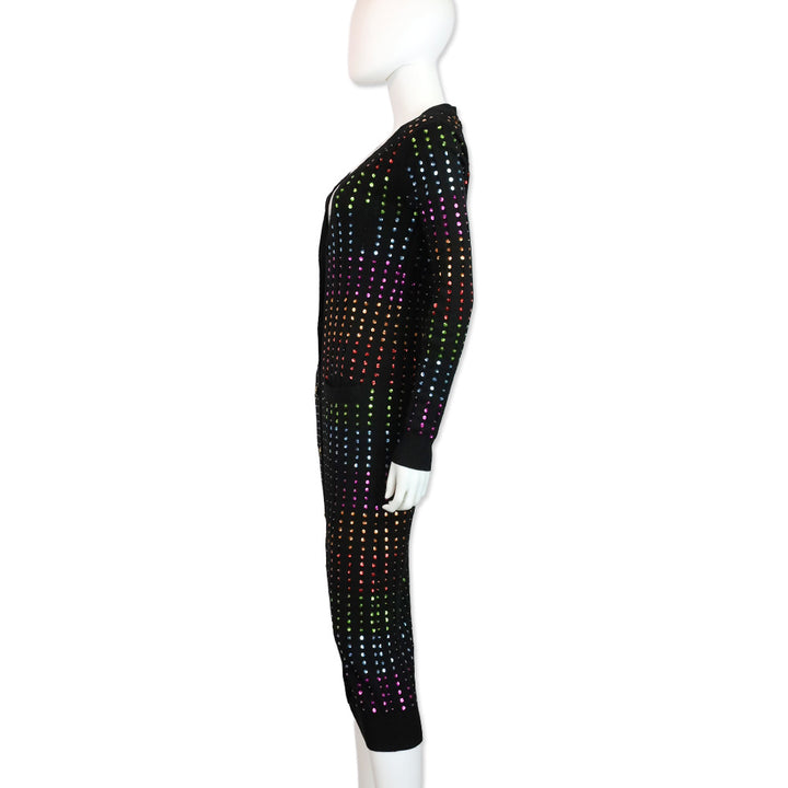 Caroline Constas Black Ribbed Knit Rainbow Sequin Long Cardigan