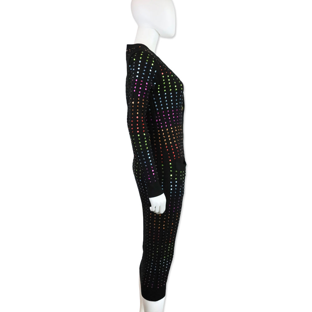 Caroline Constas Black Ribbed Knit Rainbow Sequin Long Cardigan