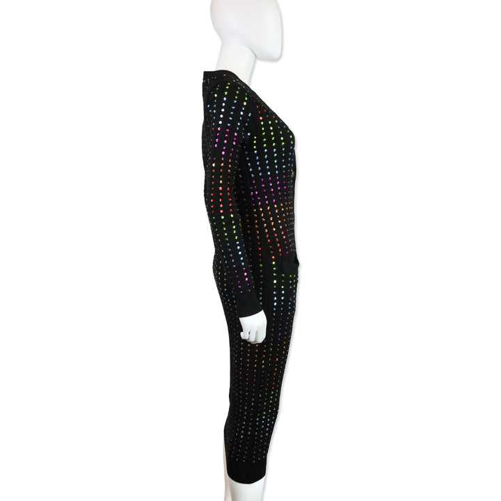 Caroline Constas Black Ribbed Knit Rainbow Sequin Long Cardigan