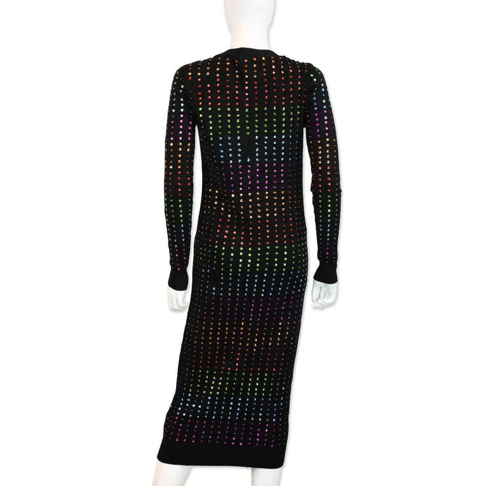 Caroline Constas Black Ribbed Knit Rainbow Sequin Long Cardigan