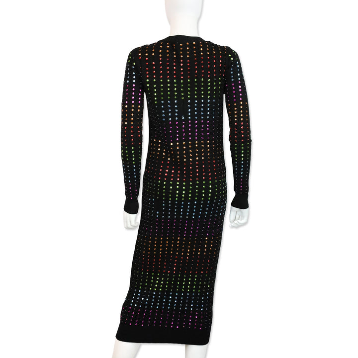 Caroline Constas Black Ribbed Knit Rainbow Sequin Long Cardigan
