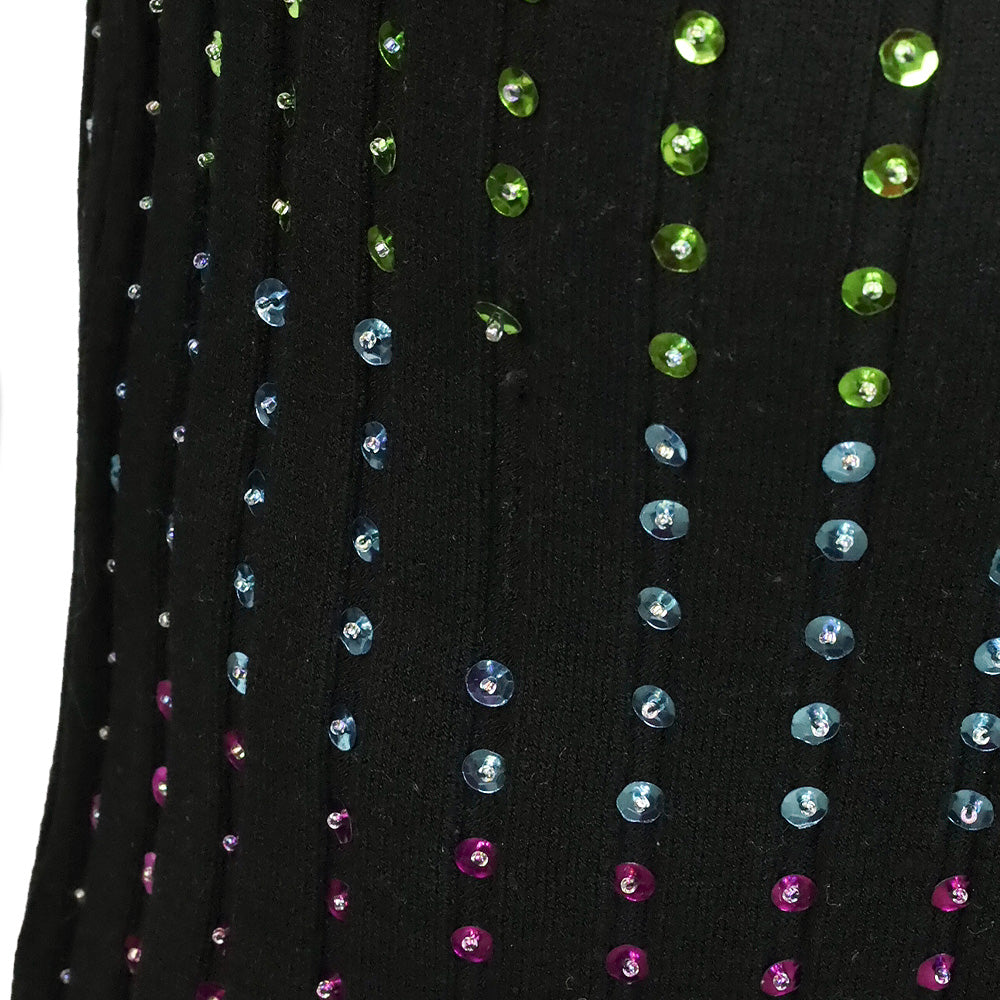 Caroline Constas Black Ribbed Knit Rainbow Sequin Long Cardigan
