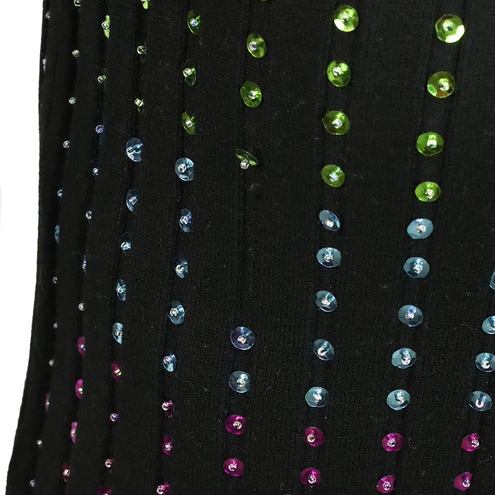 Caroline Constas Black Ribbed Knit Rainbow Sequin Long Cardigan