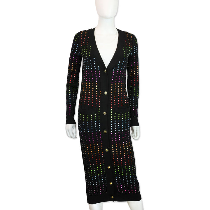 Caroline Constas Black Ribbed Knit Rainbow Sequin Long Cardigan