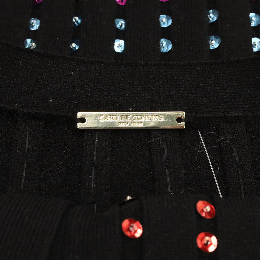 Caroline Constas Black Ribbed Knit Rainbow Sequin Long Cardigan