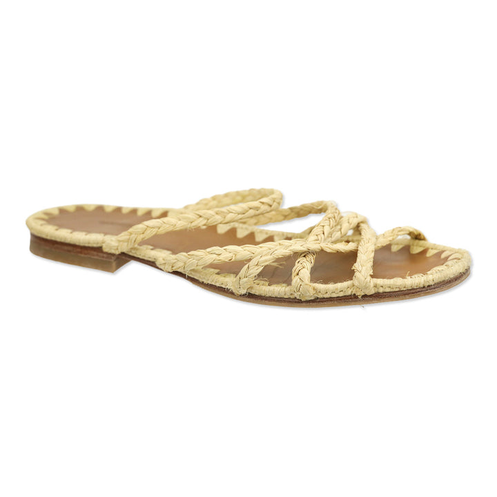Carrie Forbes Woven Raffia Strappy Slide Sandal