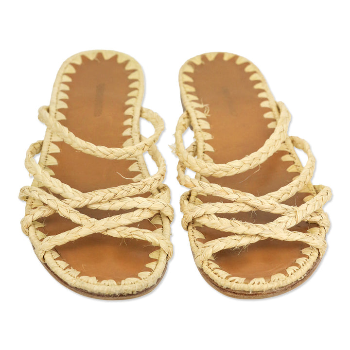 Carrie Forbes Woven Raffia Strappy Slide Sandal