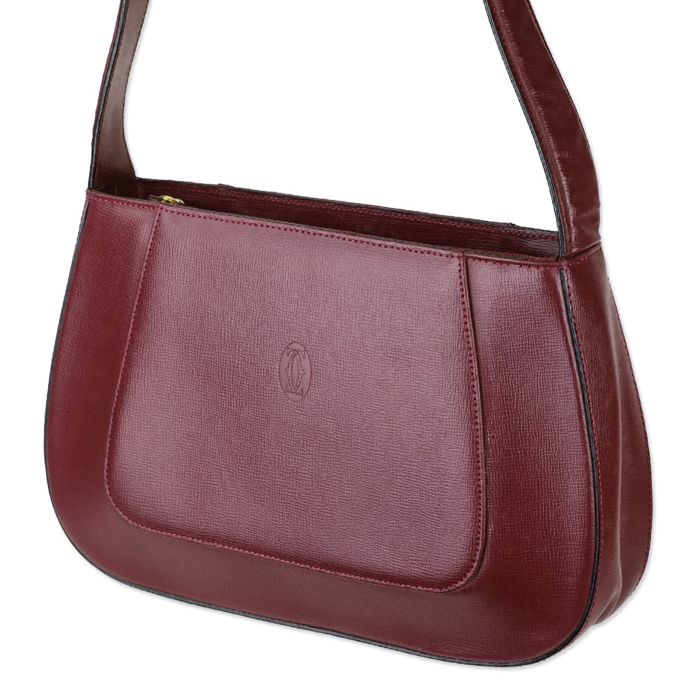 Cartier Burgundy Crosshatch Leather Shoulder Bag