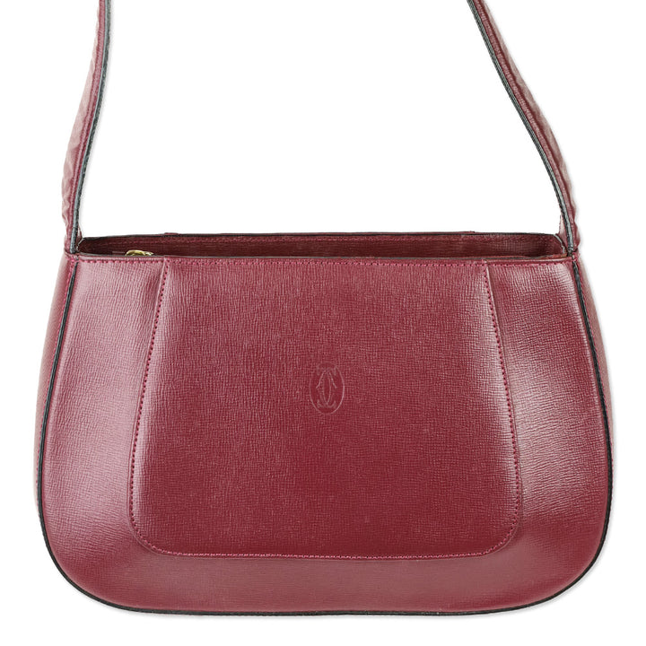 Cartier Burgundy Crosshatch Leather Shoulder Bag